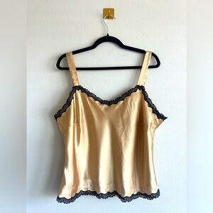 Vintage Studio I Gold Satin Cami Plus Size 18 Black Lace Trim Lingerie Tank Top